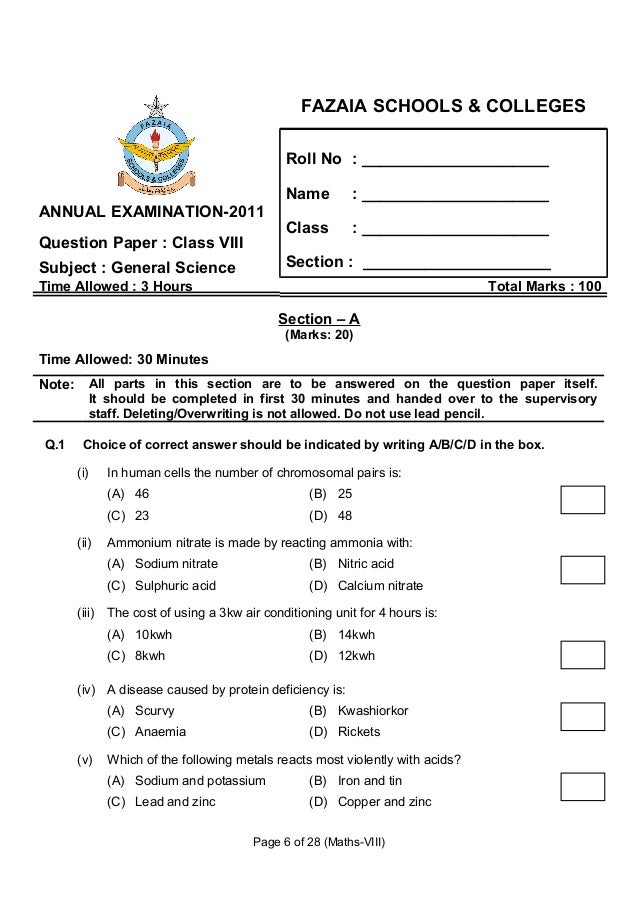 English test papers for grade 6
