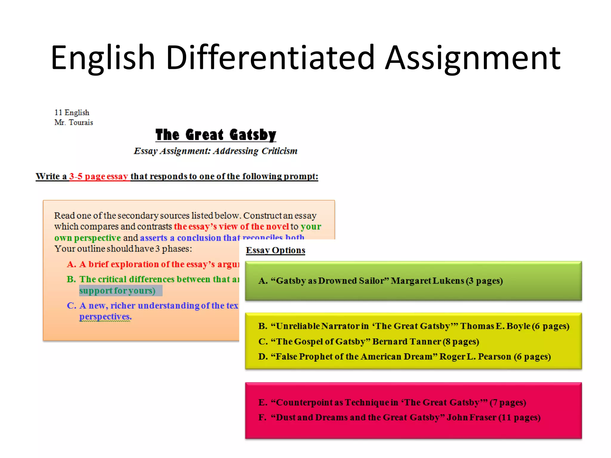 English Differentiated Assignment
 