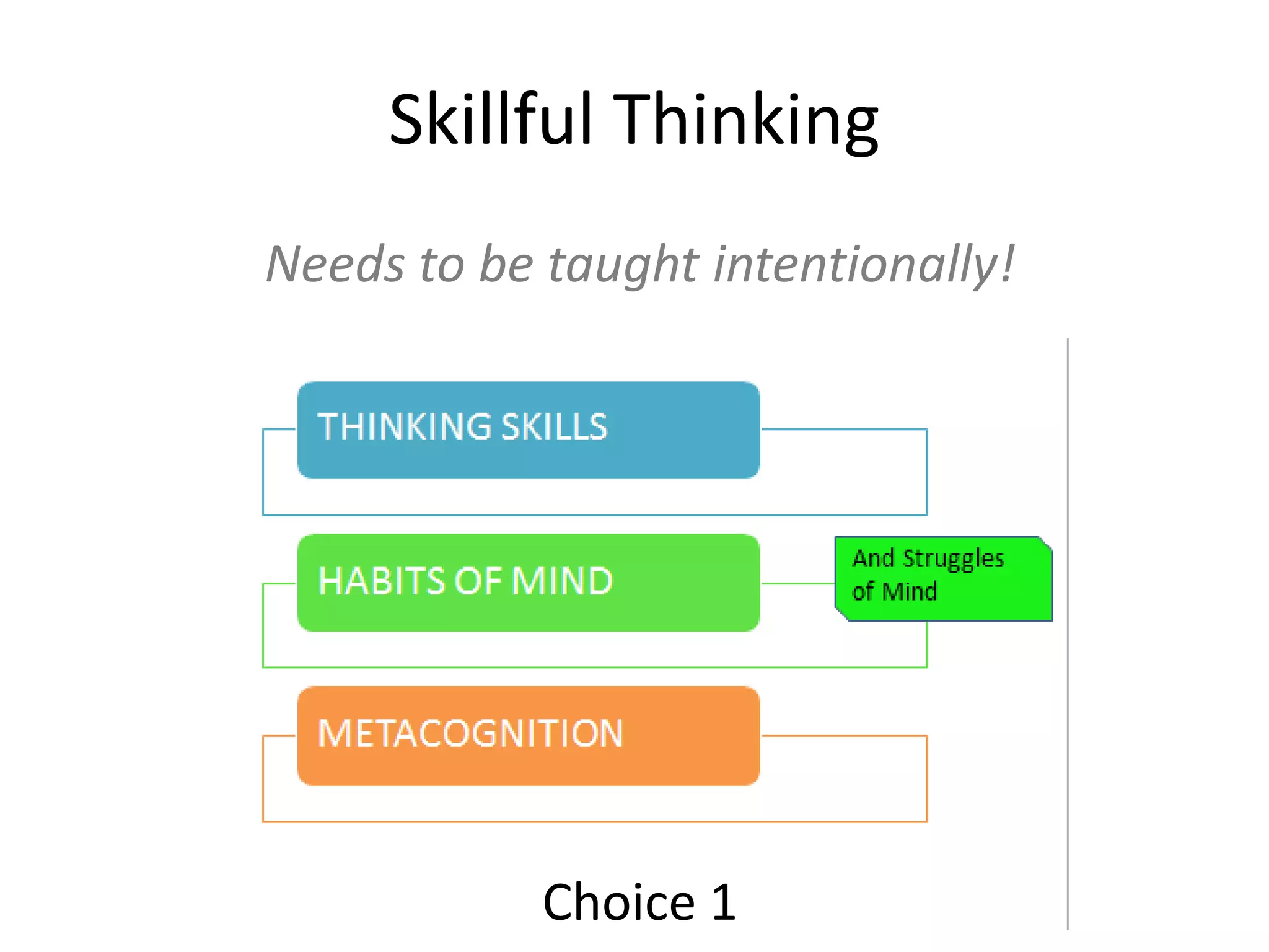 Skillful Thinking
Needs to be taught intentionally!
Choice 1
 