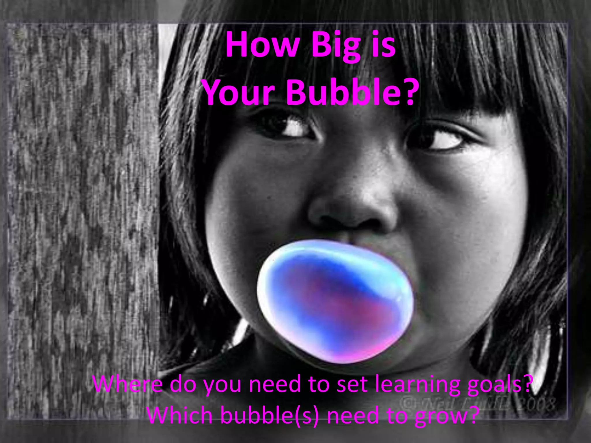 How Big is
Your Bubble?
Where do you need to set learning goals?
Which bubble(s) need to grow?
 