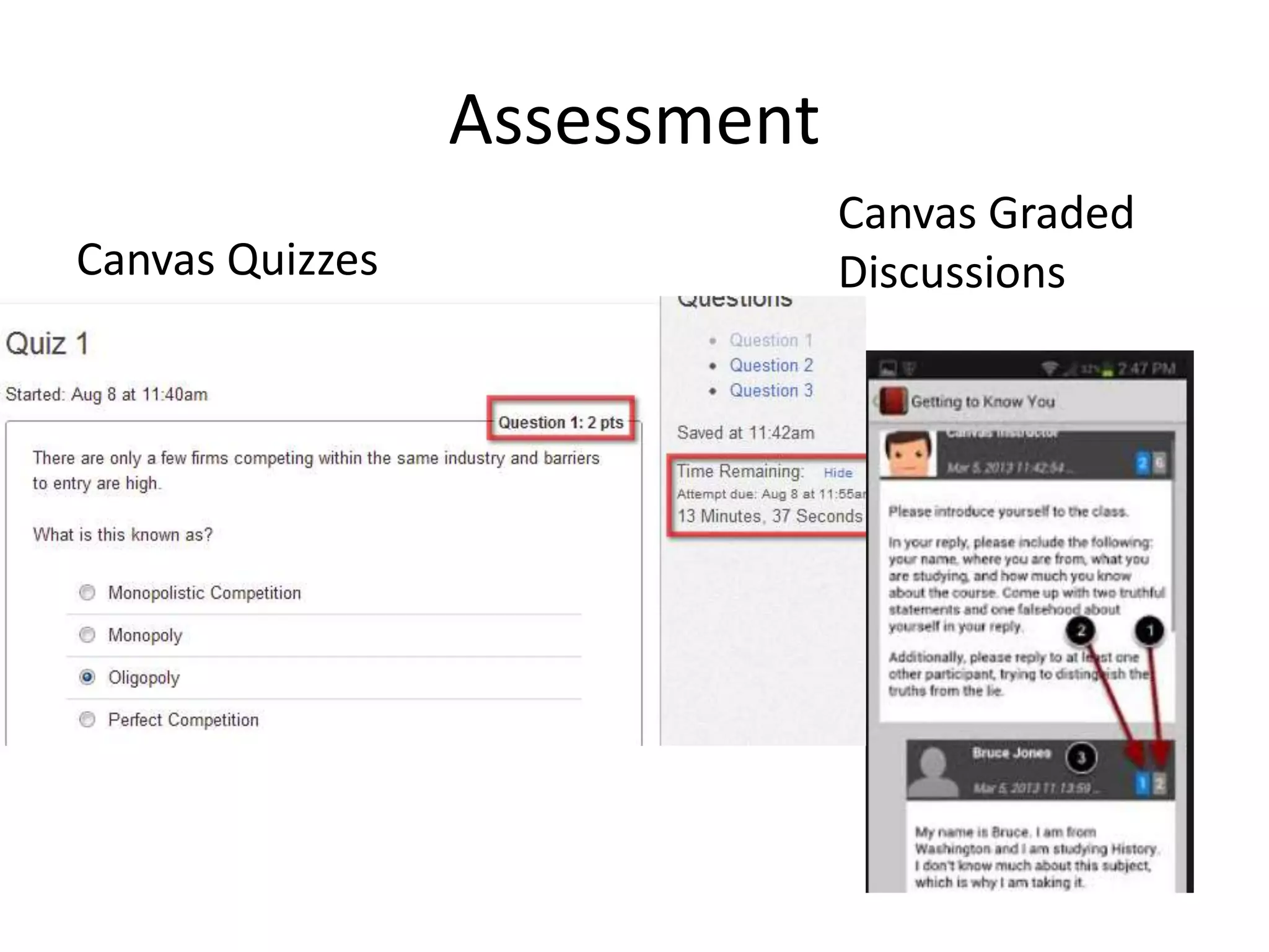 Assessment
Canvas Quizzes
Canvas Graded
Discussions
 