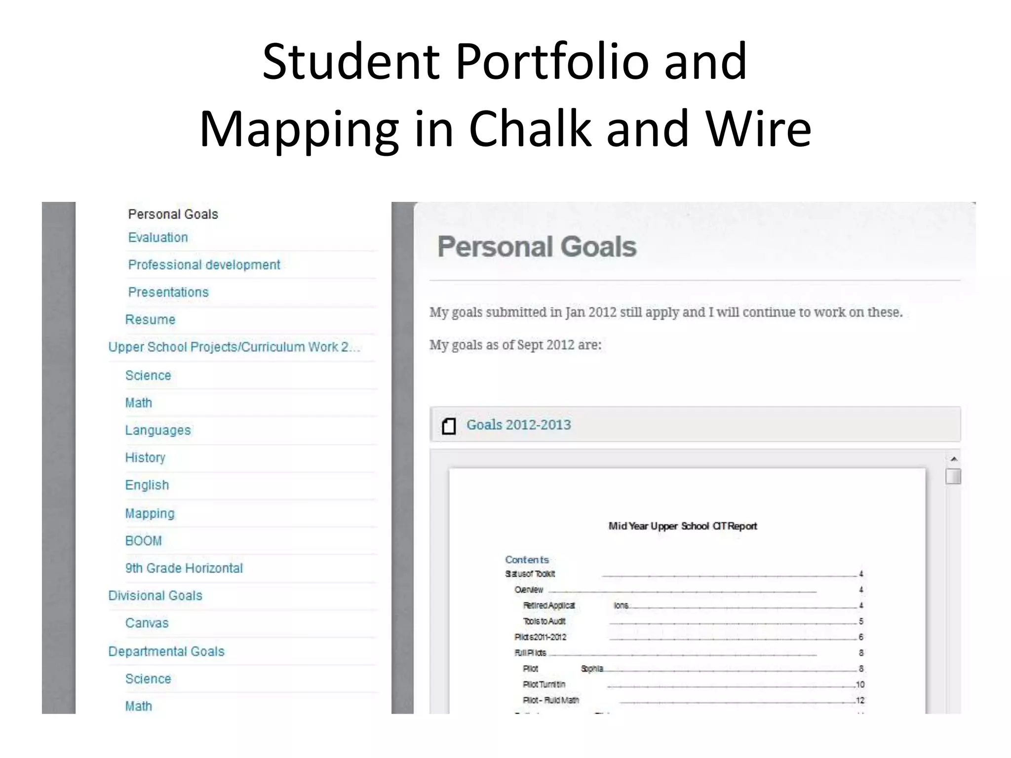Student Portfolio and
Mapping in Chalk and Wire
 