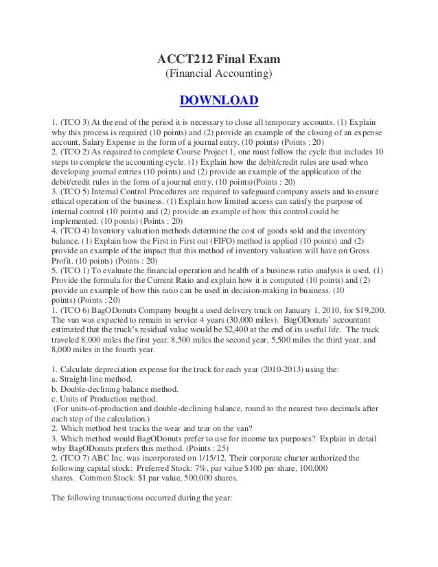 ACCT212 Final Exam (Financial Accounting)