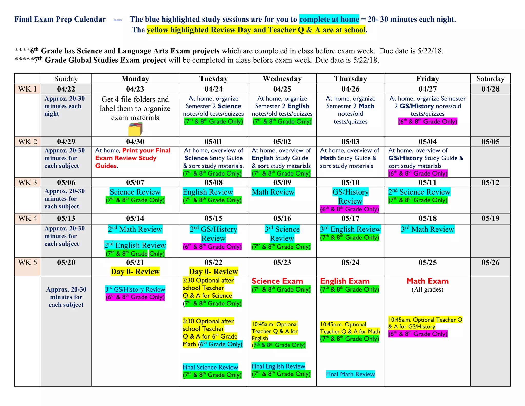 Exam Prep Calendar
