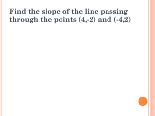 Find the slope of the line passing through the points (4,-2) and (-4,2) 