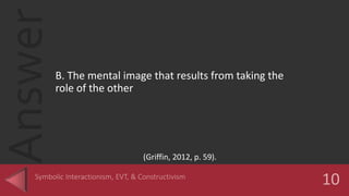 Answer
B. The mental image that results from taking the
role of the other
(Griffin, 2012, p. 59).
 