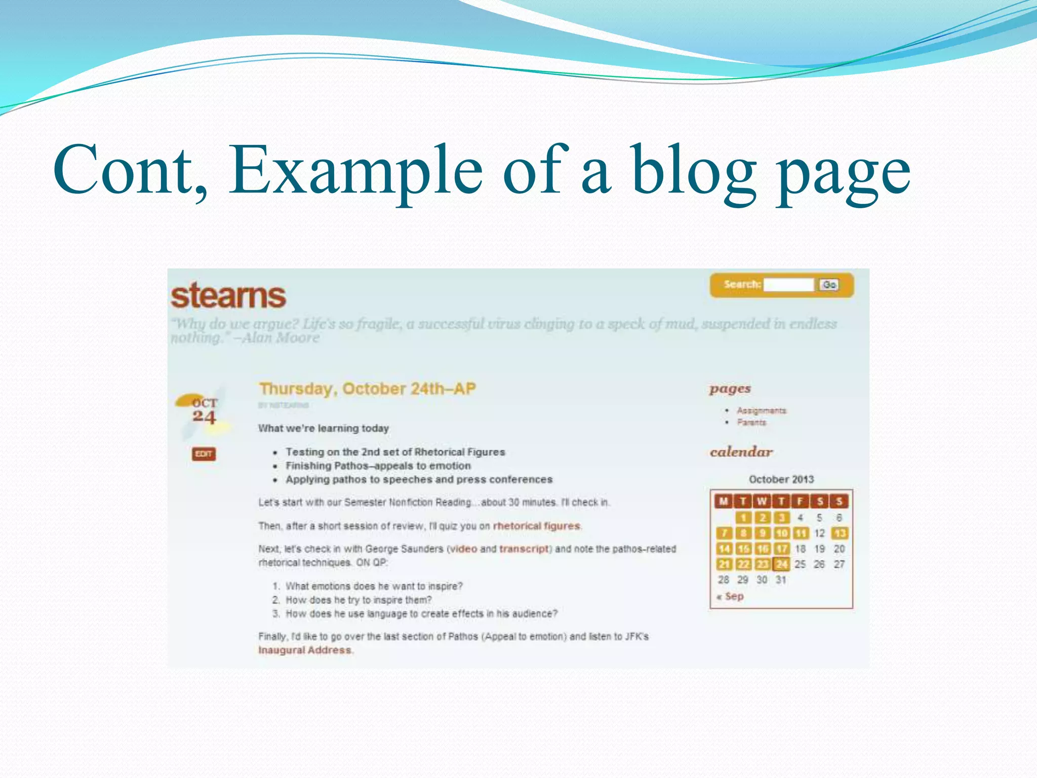 Cont, Example of a blog page
 