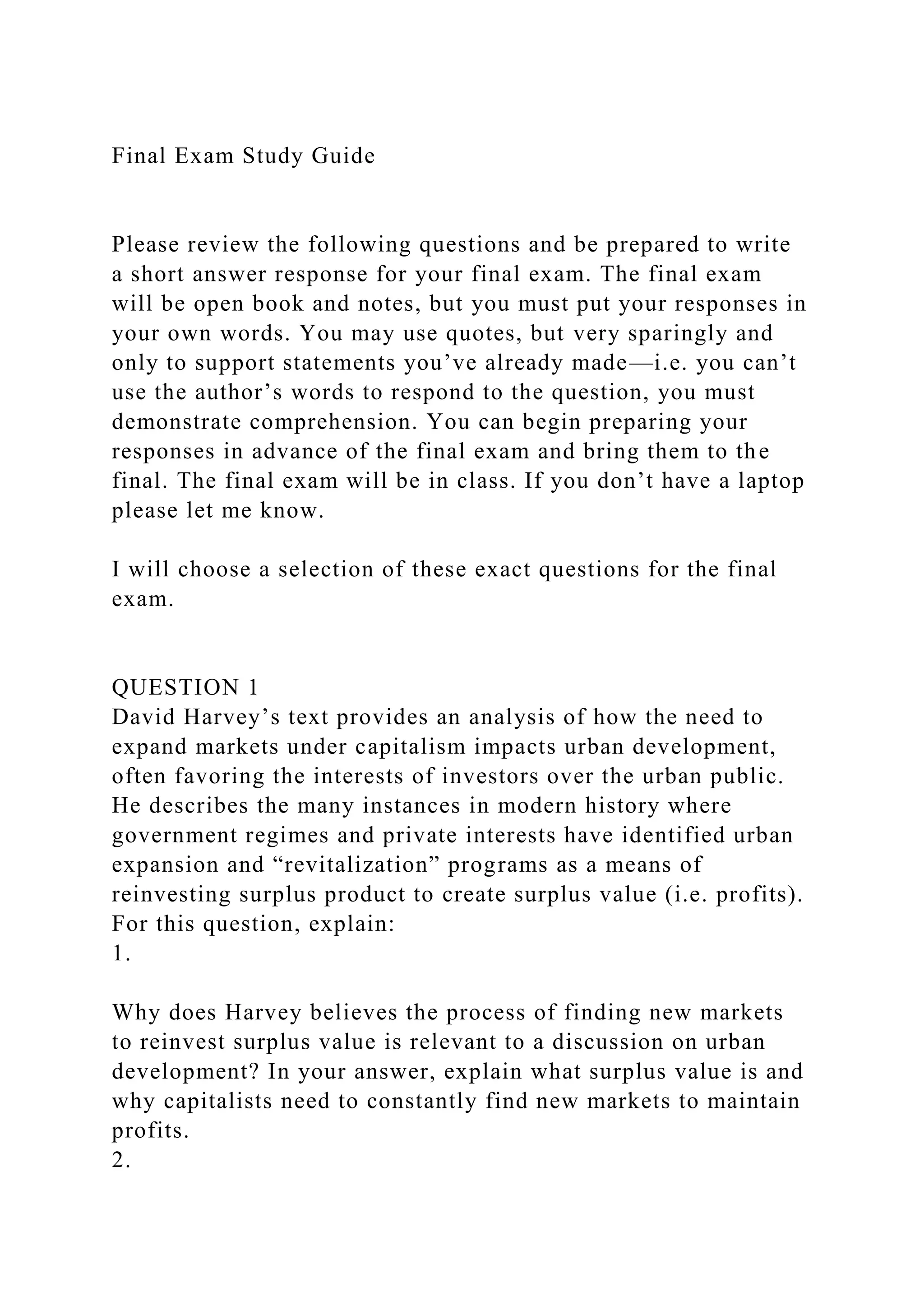 Final Exam Study GuidePlease review the following questions an.docx