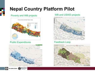 Nepal Country Platform Pilot
Poverty and WB projects   WB and USAID projects




Public Expenditures       Feedback Loop
 
