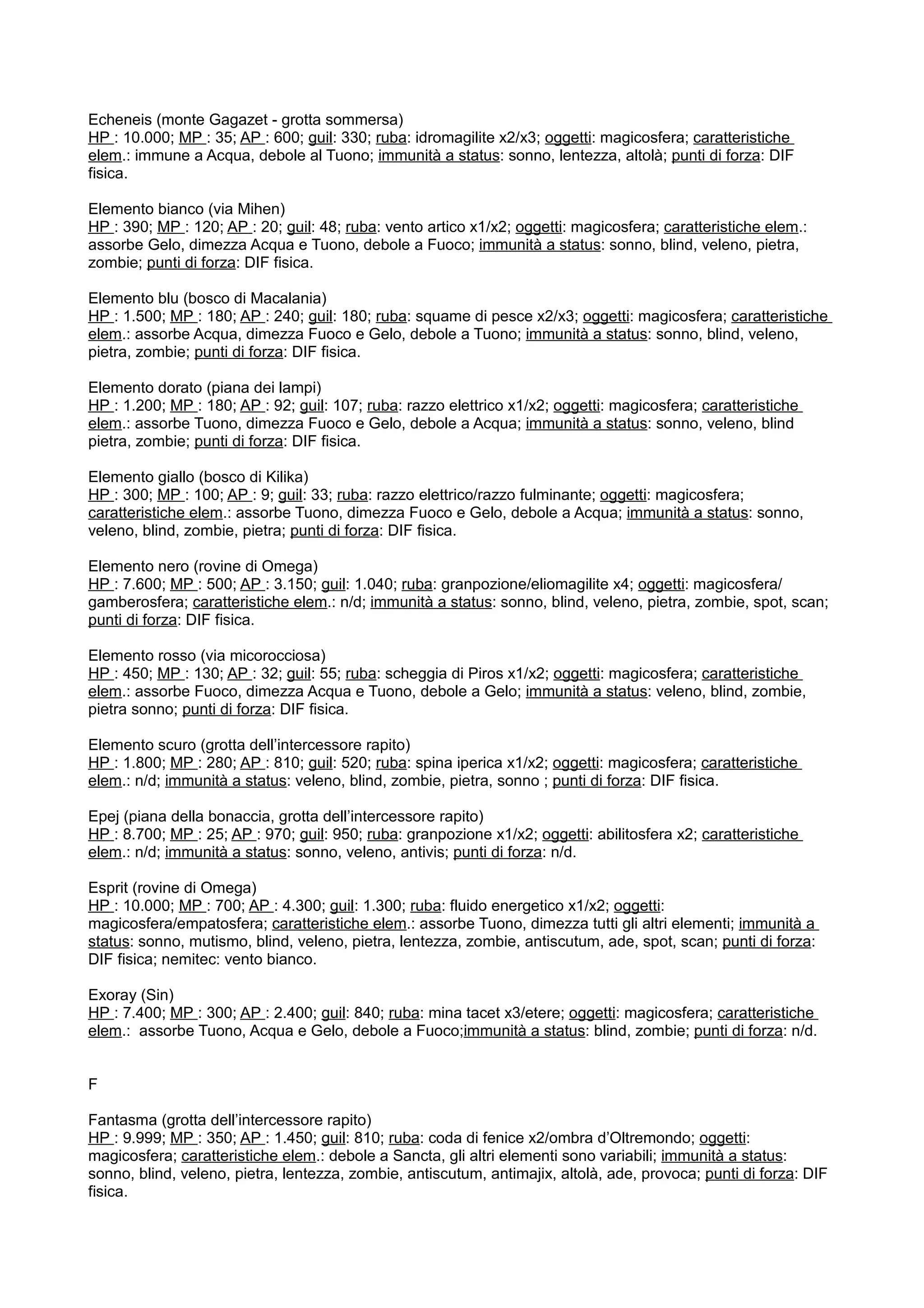 Final Fantasy X - Bestiario | PDF