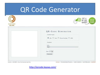 QR Code Generator




  http://qrcode.kaywa.com/
 