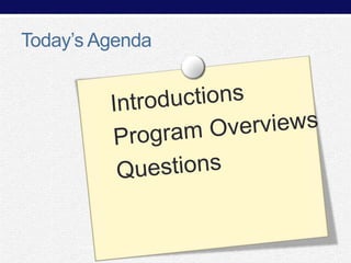 Today’s Agenda

For more info, please visit http://sloanconsortium.org/institute/certificate-program

 