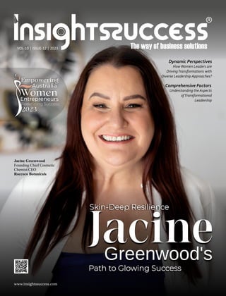 Dynamic Perspectives
HowWomen Leaders are
DrivingTransformations with
Diverse Leadership Approaches?
Jacine Greenwood
Founding Chief Cosmetic
Chemist/CEO
Roccoco Botanicals
Comprehensive Factors
Understanding the Aspects
ofTransformational
Leadership
 