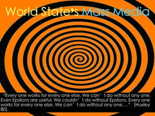 World State’s Mass Media




“Every one works for every one else. We can’t do without any one.
Even Epsilons are useful. W...