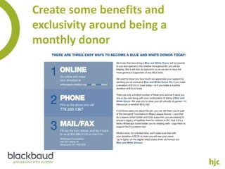 Create some benefits and
exclusivity around being a
monthly donor
 