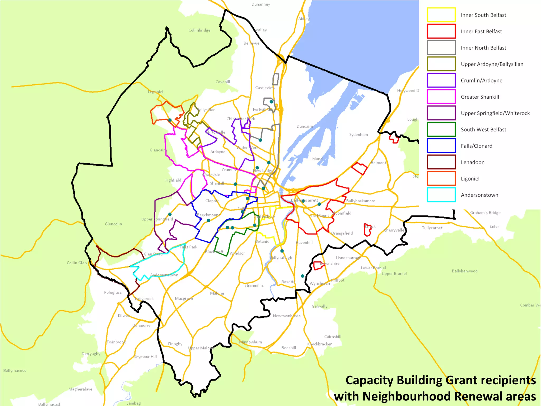 Capacity Building Grant recipients
with Neighbourhood Renewal areas
 