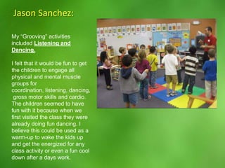 Osma CastroExce07tionalitiesUnfortunately, I felt a bit distress from what I experienced with these specific students.  I realized that the first student I noticed was more of a behavioral aspect where immediate attention is needed for that student to reflect on his actions.  However, with respect to the possible gifted student, I learned that even when I was giving him challenging work he still held a power to be first in everything.  Therefore, as a future teacher, I believe I would have to be consistent in leading him to understand that giving out a bit of his power to the other students will help him develop his social skills and reinforce his own knowledge.  As to the other student with autism, I learned that it requires lots of patience, fast thinking when implementing strategies, and setting up the classroom with a specific area that accommodates that student to intervene their emotional behavior.  I wanted to learn how the student with autism would be placed the following year.  Ms. Van Rees explained that the student may be referred to an accommodating school where there is more adult instruction and assistance and less student ratio to provide the needed attention.  I also found it interesting how the teacher uses body movements, dance, and music to allow these students to participate and dissipate much of that energy that blocks their learning.  I remember entering the room and the students where singing a song and each student would come on up and show their dance moves and Adam was one who was really grooving it!