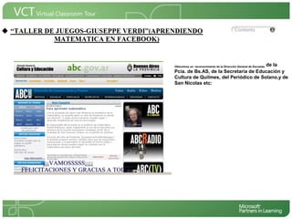 <Insertar Título del Proyecto>

                                                                        de la
                                 Obtuvimos un reconocimiento de la Dirección General de Escuelas
                                 Pcia. de Bs.AS, de la Secretaria de Educación y
                                 Cultura de Quilmes, del Periódico de Solano,y de
                                 San Nicolas etc:

                                                                     <Insertar una imagen
                                                                     que ilustre el título del
                                                                     proyecto o los recursos
                                                                     de aprendizaje que se
                                                                     utilizan en el aula>
 