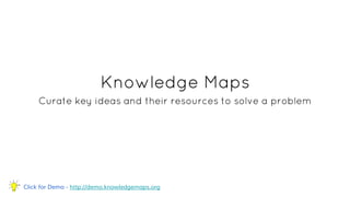 Knowledge Maps
Curate key ideas and their resources to solve a problem
Click for Demo - http://demo.knowledgemaps.org
 