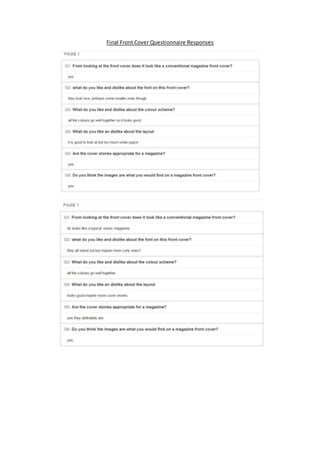 Final Front Cover Questionnaire Responses
 