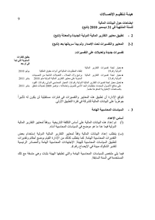 ‫هُئ‬‫ـ‬‫ر‬ ‫خ‬‫ـ‬ُ‫ُظ‬‫ــ‬‫اإلرص‬ ‫ى‬‫ــ‬‫بالد‬
9
‫انًبنُخ‬ ‫انجُبَبد‬ ‫حىل‬ ‫اَعبحبد‬
ٍ‫ف‬ ‫انًُزهُخ‬ ‫نهغُخ‬31‫دَغًجش‬2010)‫(ربثغ‬
2-‫اندذَذح‬ ‫انذونُخ‬ ‫انًبنُخ‬ ‫انزمبسَش‬ ‫يؼبَُش‬ ‫رطجُك‬‫وانًؼذنخ‬)‫(ربثغ‬
2-2)‫(ربثغ‬ ‫ثؼذ‬ ‫عشَبَهب‬ ‫َجذأ‬ ‫ونى‬ ‫اإلصذاس‬ ‫رحذ‬ ‫وانزفغُشاد‬ ‫انًؼبَُش‬
:‫انزفغُشاد‬ ً‫ػه‬ ‫ورؼذَالد‬ ‫خذَذح‬ ‫رفغُشاد‬
‫نهفزشاد‬ ‫َطجك‬
‫رجذأ‬ ٍ‫انز‬ ‫انغُىَخ‬
‫ثؼذ‬ ‫أو‬ ٍ‫ف‬
‫اىَبىٞخ‬ ‫اىزقبسٝش‬ ‫ررغٞشاد‬ ‫ىغْخ‬ ‫ٍيٞبس‬
ٌ‫سق‬ ‫اىذٗىٞخ‬19ٜ‫ف‬ ‫اىَبىٞخ‬ ‫ي٘ثبد‬ َ‫اى‬ ‫ئهرب‬‫اىَينٞخ‬ ‫ؽق٘ق‬ ‫دٗاد‬٘ٞ‫ٝ٘ى‬2010
‫اىَبىٞخ‬ ‫اىزقبسٝش‬ ‫ررغٞشاد‬ ‫ىغْخ‬ ‫ٍيٞبس‬
ٌ‫سق‬ ‫اىذٗىٞخ‬13
٦َ‫اىي‬ ٥ٗ ‫ثشاٍظ‬-‫اىزؾغْٞبد‬ ٍِ ‫اىْبرغخ‬ ‫اىزيذٝ٦د‬
٘ٝ‫ٍب‬ ‫اىذٗىٞخ‬ ‫اىَبىٞخ‬ ‫اىزقبسٝش‬ ‫ٍيبٝٞش‬ ٚ‫عي‬ ‫اىغْ٘ٝخ‬2010‫ْٝبٝش‬2011
‫اىَبىٞخ‬ ‫اىزقبسٝش‬ ‫ررغٞشاد‬ ‫ىغْخ‬ ‫ٍيٞبس‬ ‫ريذٝو‬ٌ‫سق‬ ‫اىذٗىٞخ‬14ٌ‫سق‬ ٜ‫اىذٗى‬ ٜ‫اىَؾبعج‬ ‫اىَيٞبس‬ :19‫اىقٞ٘د‬ :
‫ّ٘فَجش‬ ، ٔ‫ٗريبٍ٦ر‬ ‫ىيزَ٘ٝو‬ ّٚ‫ا١د‬ ‫اىؾذ‬ ‫يجبد‬ ‫ٍز‬ ،‫اىَؾذدح‬ ‫ا١ف٘ه‬ ‫ٍْبفة‬ ٚ‫عي‬2009‫رزييق‬ ‫ريذٝ٦د‬
.‫ل‬‫ب‬ٍ‫ٍقذ‬ ‫اىَذف٘عخ‬ ‫ا٣خزٞبسٝخ‬ ‫ثبىَغبَٕبد‬
‫ْٝبٝش‬2011
‫ف‬ ٜ‫ف‬ ‫ٗاىزرغٞشاد‬ ‫اىَيبٝٞش‬ ٓ‫ٕز‬ ‫جٞق‬ ‫ر‬ ُ ‫ا٣داسح‬ ‫رز٘قة‬‫ـ‬‫زشاد‬‫رأص‬ ٔ‫ى‬ ُ٘‫ٝن‬ ِ‫ى‬ ‫ٍغزقجيٞخ‬‫ـ‬‫ل‬‫ا‬‫ٞش‬
.ٜ‫ا١ٗى‬ ‫جٞق‬ ‫اىز‬ ‫فزشح‬ ٜ‫ف‬ ‫ىيؾشمخ‬ ‫اىَبىٞخ‬ ‫اىجٞبّبد‬ ٚ‫عي‬ ‫ل‬‫ب‬ٝ‫عٕ٘ش‬
3-‫انهبيخ‬ ‫انًحبعجُخ‬ ‫انغُبعبد‬
‫اإلػذاد‬ ‫أعبط‬
(‫اىزبسٝخٞخ‬ ‫اىزنيرخ‬ ‫عبط‬ ٚ‫عي‬ ‫اىَبىٞخ‬ ‫اىجٞبّبد‬ ٓ‫ٕز‬ ‫ئعذاد‬ ٌ‫ر‬ٗ‫اىَبىٞخ‬ ‫اىزقبسٝش‬ ‫ىَيبٝٞش‬ ‫ل‬‫ب‬‫ٗفق‬
‫اىذٗىٞخ‬ٕ٘ ‫ٍب‬ ‫عذا‬ ‫فَٞب‬ٓ‫دّب‬ ‫اىَؾبعجٞخ‬ ‫اىغٞبعبد‬ ٜ‫ف‬ ‫ٍ٘مؼ‬.
‫(ة‬‫اىذٗىٞخ‬ ‫اىَبىٞخ‬ ‫اىزقبسٝش‬ ‫ىَيبٝٞش‬ ‫ل‬‫ب‬‫ٗفق‬ ‫اىَبىٞخ‬ ‫اىجٞبّبد‬ ‫ئعذاد‬ ‫يت‬ ‫ٝز‬‫ثيل‬ ً‫ئعزخذا‬
ٍِ ‫مزىل‬ ‫يت‬ ‫ٝز‬ ‫مَب‬ .‫اىٖبٍخ‬ ‫اىَؾبعجٞخ‬ ‫اىزقذٝشاد‬‫ٗرقذٝشاد‬ ً‫ؽنب‬ ‫ث٘مة‬ ً‫اىقٞب‬ ‫ا٣داسح‬
.‫ىيٖٞئخ‬ ‫اىَؾبعجٞخ‬ ‫اىغٞبعبد‬ ‫جٞق‬ ‫ىز‬‫اىَؾبعجٞخ‬ ‫ا٣عزٖبداد‬‫اىٖبٍخ‬‫اىشئٞغٞخ‬ ‫ٗاىَقبدس‬
ٌ‫سق‬ ‫ا٣ٝنبػ‬ ٜ‫ف‬ ‫ٍجْٞخ‬ ‫اىؾن٘ك‬ ‫ىزقذٝش‬4.
‫ىيغٞبعبد‬ ‫ٍيخـ‬ ٜ‫ٝي‬ ‫فَٞب‬‫ريل‬ ‫ٍة‬ ‫ٍزغقخ‬ ٜٕٗ ‫ثضجبد‬ ‫اىٖٞئخ‬ ‫جقٖب‬ ‫ر‬ ٜ‫ٗاىز‬ ‫اىٖبٍخ‬ ‫اىَؾبعجٞخ‬
.‫اىغبثقخ‬ ‫اىغْخ‬ ٜ‫ف‬ ‫اىَغزخذٍخ‬
 