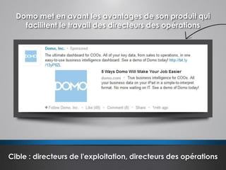 Domo met en avant les avantages de son produit qui
facilitent le travail des directeurs des opérations
Cible : directeurs de l'exploitation, directeurs des opérations
 