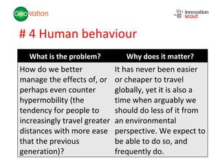 # 4 Human behaviour What is the problem? Why does it matter? How do we better manage the effects of, or perhaps even count...