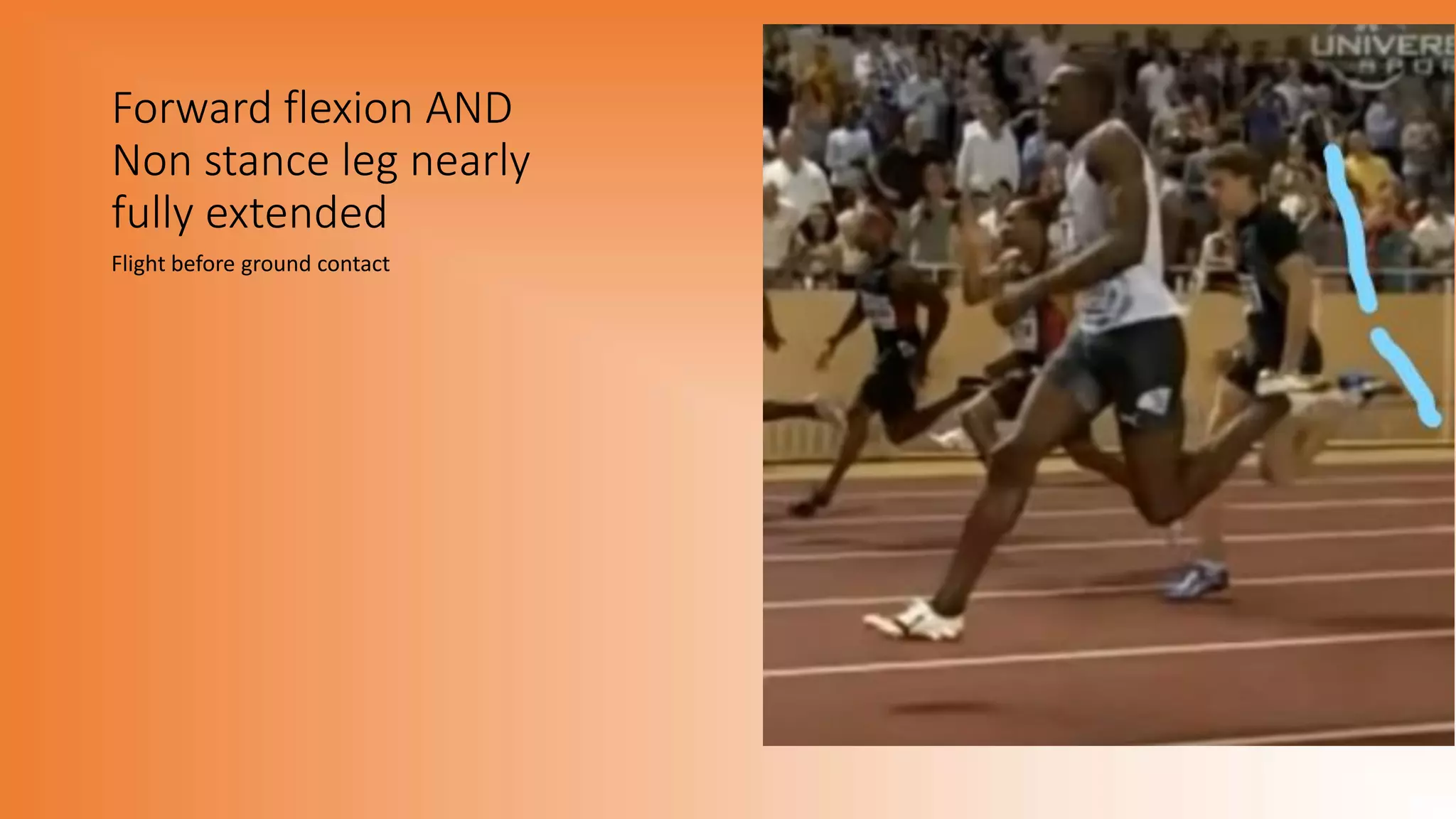 Forward flexion AND
Non stance leg nearly
fully extended
Flight before ground contact
 