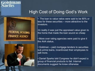 Not grant Lehman Brothers the right to become a bank-holding companyOther Catalyst Alan Greenspan’s malfeasance – Financial DeregulationBen S. Bernanke – chair of FEDCredit rating agencies    Cogs in the wheel of financial destruction