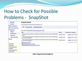 How to Check for Possible
Problems - SnapShot
 