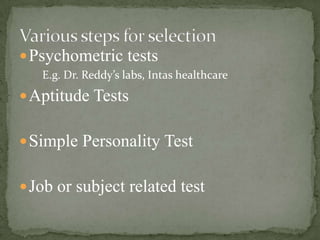 an interview for the short listed candidates.  