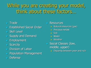 While you are creating your model, think about these factors… 