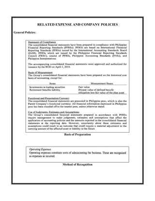 RELATED EXPENSE AND COMPANY POLICIES
General Policies:
Basis of Preparation
Method of Recognition
 