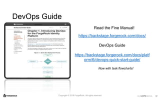 HUBCITYMEDIA
DevOps Guide
Read the Fine Manual!
Now with task flowcharts!
17Copyright © 2018 ForgeRock. All rights reserve...