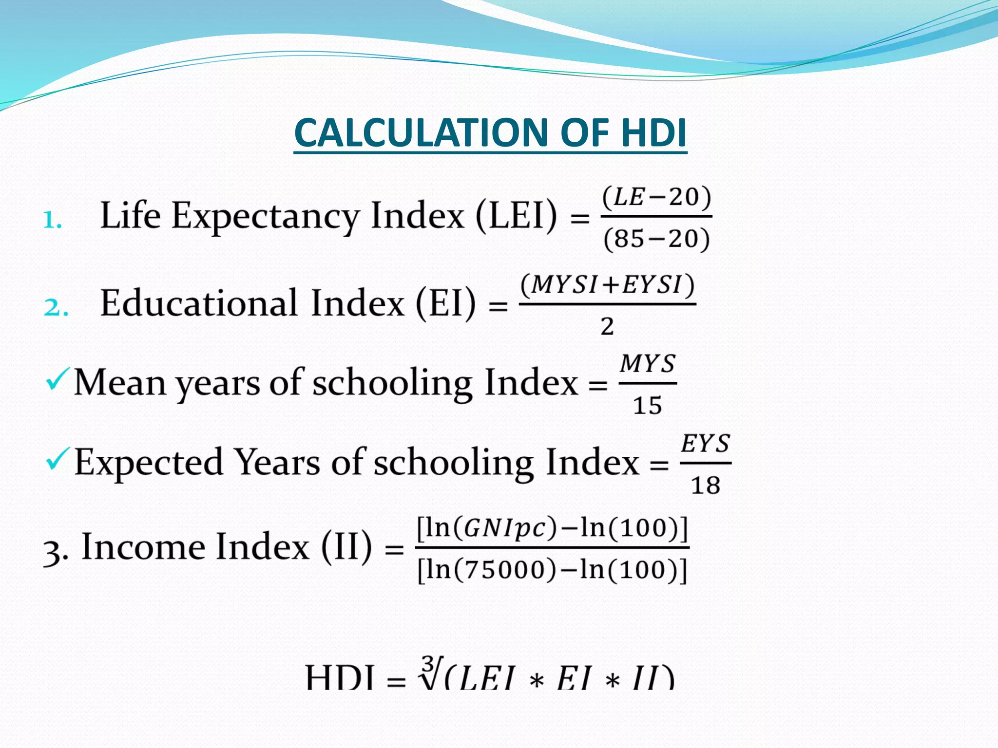 CALCULATION OF HDI
 