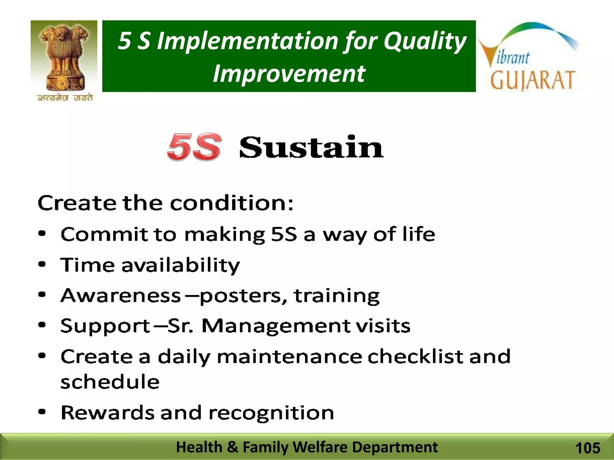 5 S Implementation for Quality
Improvement
Health & Family Welfare Department 105
 