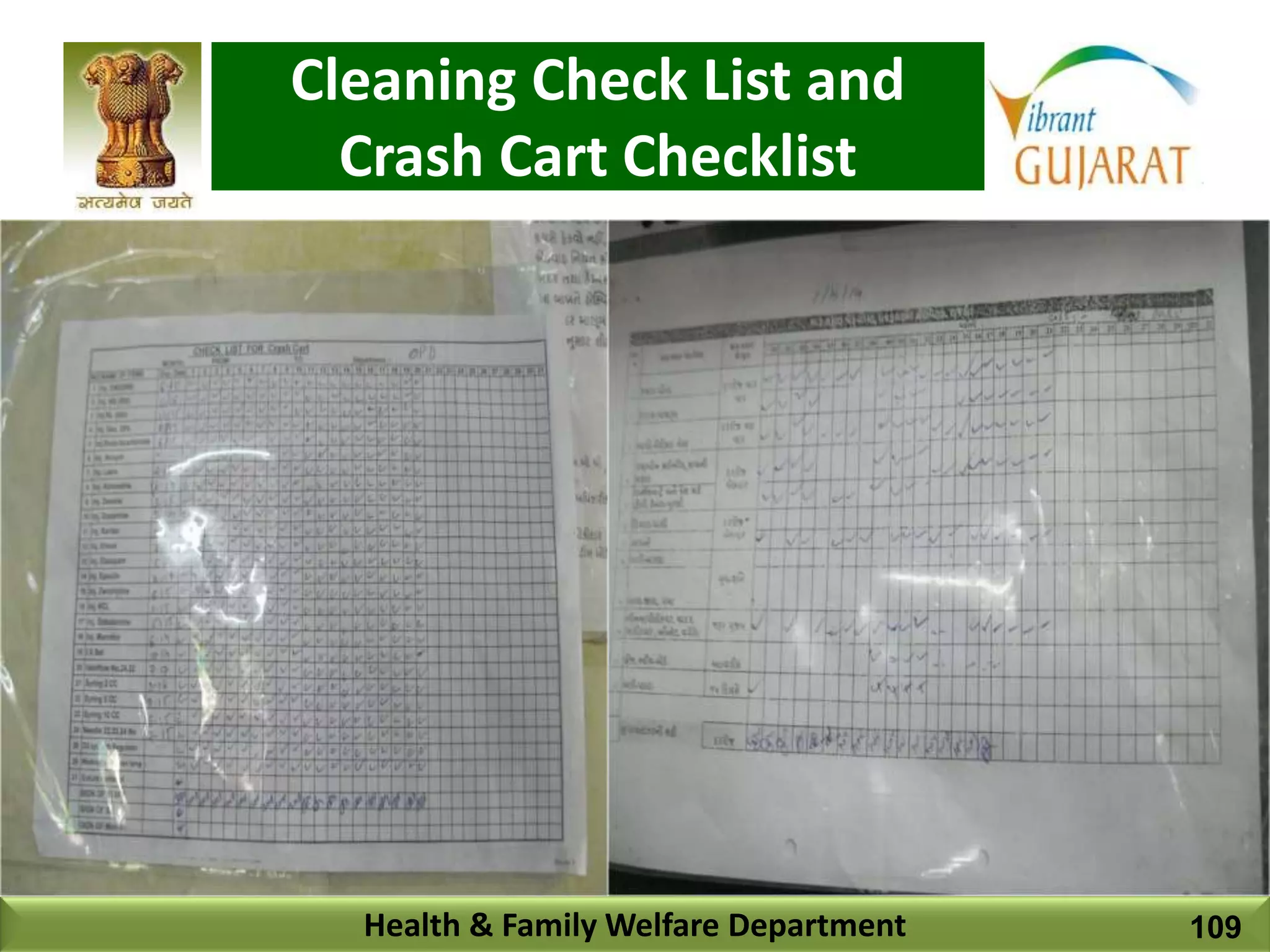 Cleaning Check List and
Crash Cart Checklist
Health & Family Welfare Department 109
 