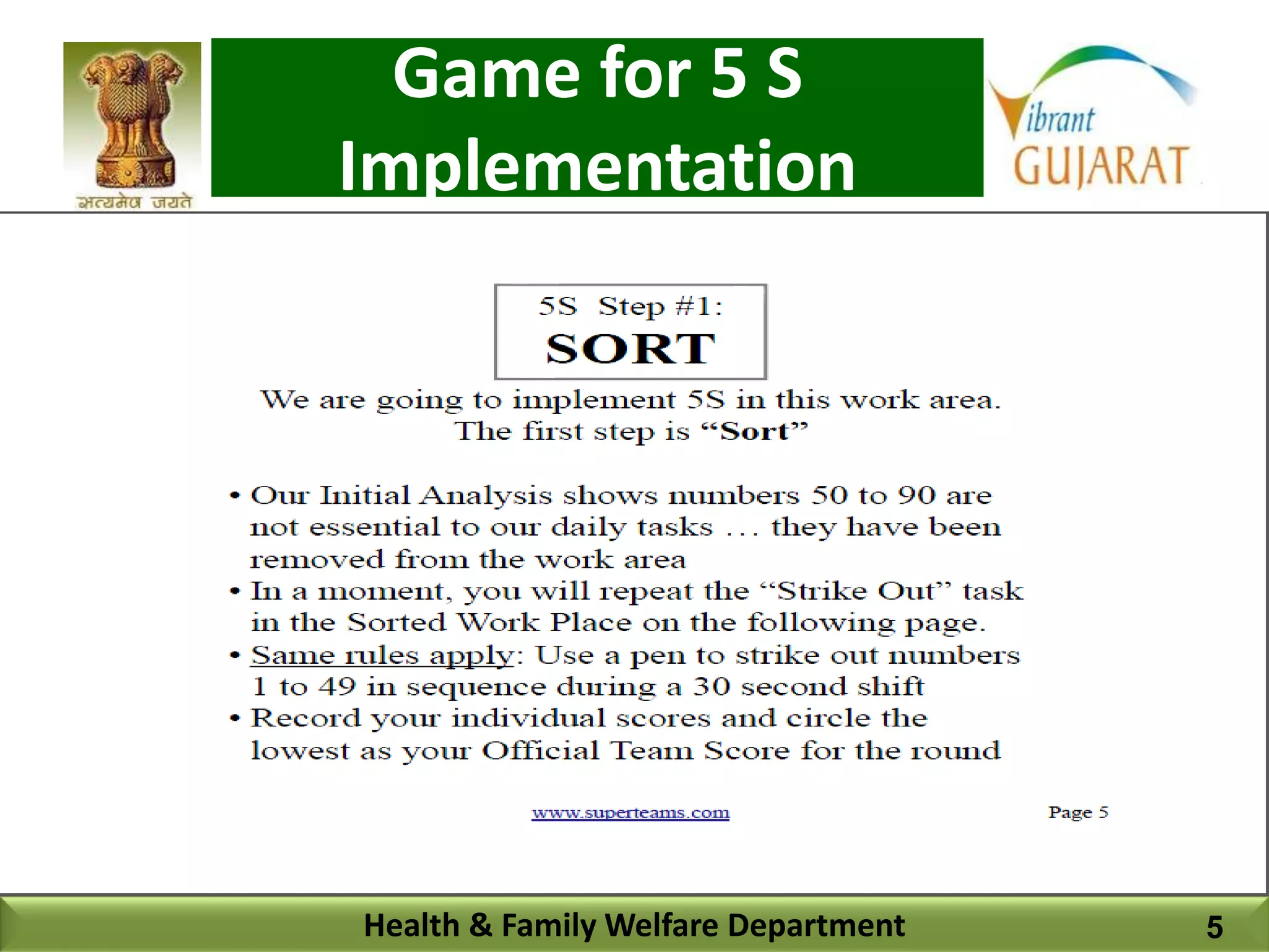 Health & Family Welfare Department
Game for 5 S
Implementation
5
 