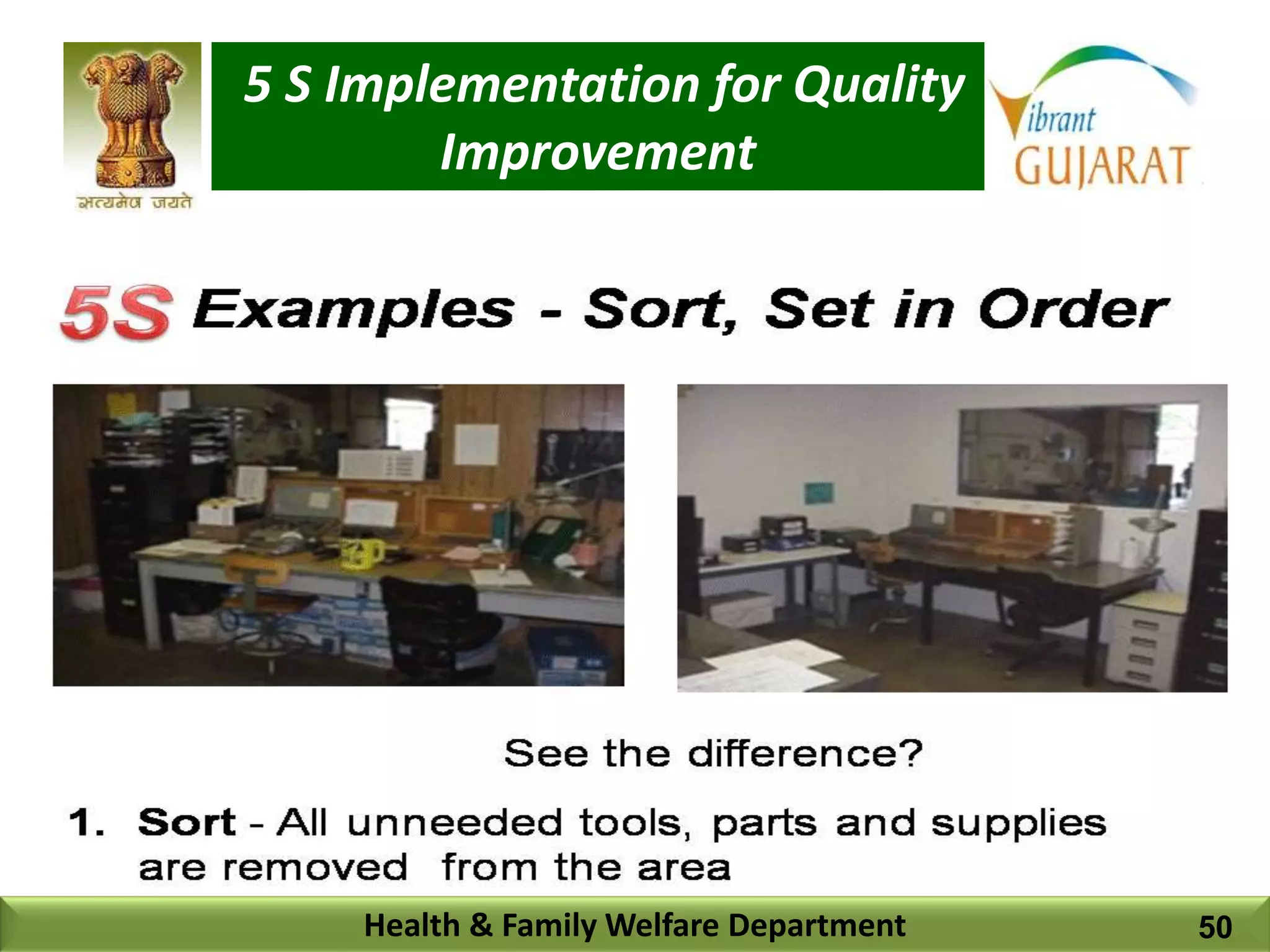 5 S Implementation for Quality
Improvement
Health & Family Welfare Department 50
 