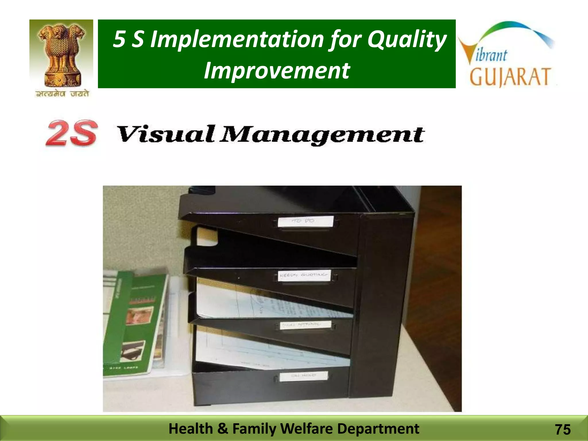 5 S Implementation for Quality
Improvement
Health & Family Welfare Department 75
 