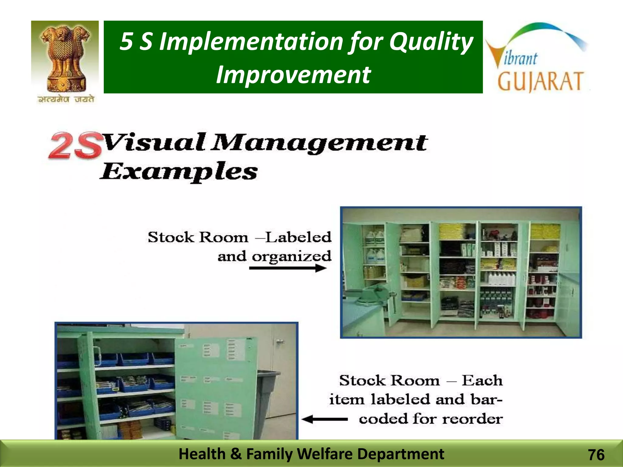 5 S Implementation for Quality
Improvement
Health & Family Welfare Department 76
 