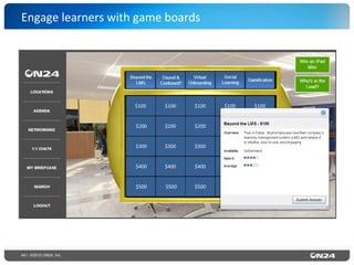 49 | ©2015 ON24, Inc.
Engage	
  learners	
  with	
  game	
  boards	
  
 