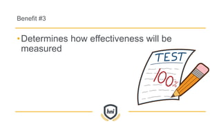 Benefit #3
•Determines how effectiveness will be
measured
 