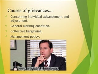 Causes of grievances...
 Concerning individual advancement and
adjustment.
 General working condition.
 Collective bargaining.
 Management policy.
7
 