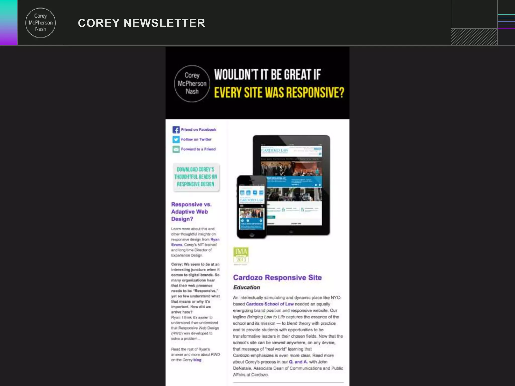 COREY NEWSLETTER 
 