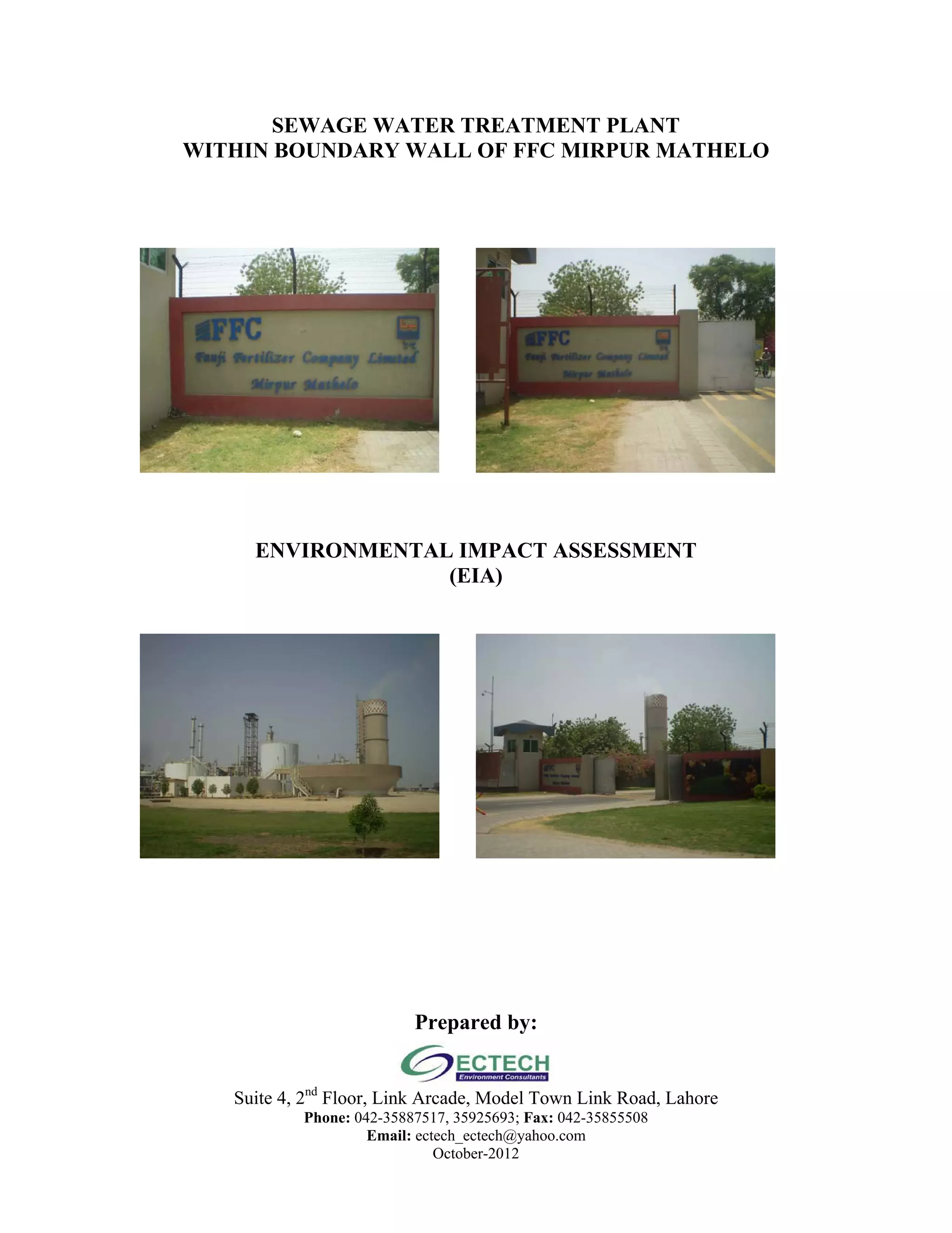 EIA - SEWAGE WATER TREATMENT PLANT FFC MIRPUR MATHELO | PDF