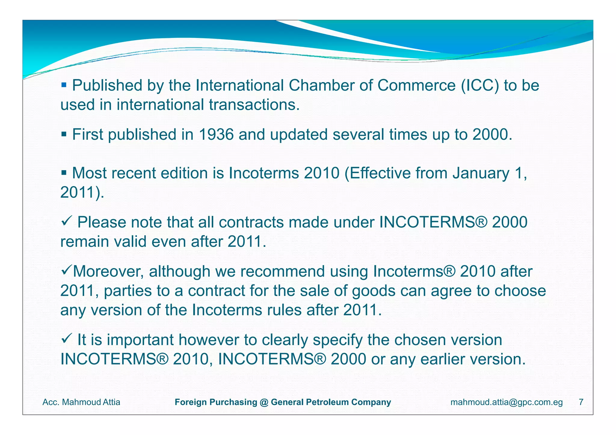 Incoterms - Presented by Mahmoud Attia | PPT