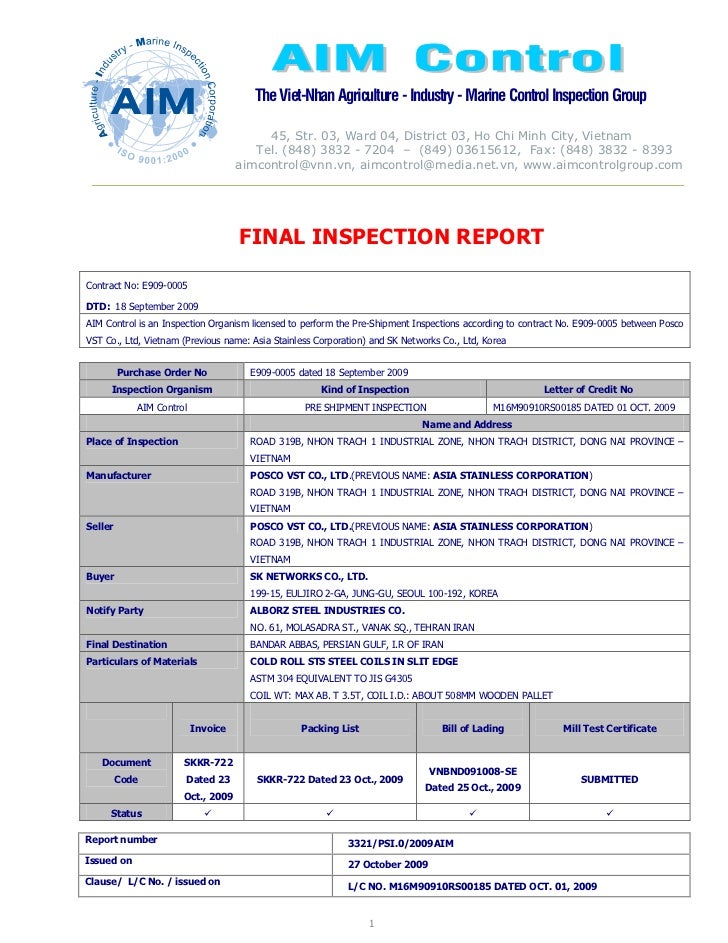 Pre Shipment Inpection