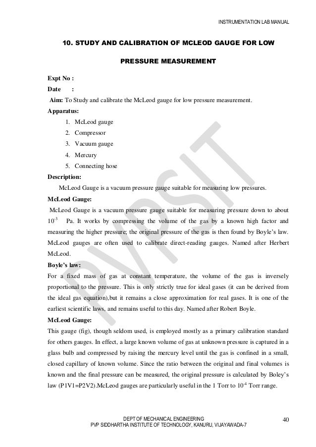 Instrumentation Lab Manual For Mechanical