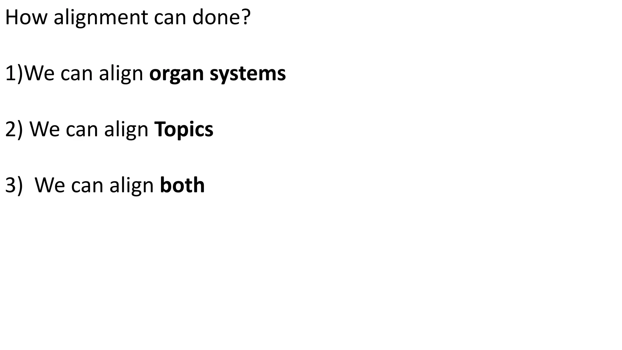 How alignment can done?
1)We can align organ systems
2) We can align Topics
3) We can align both
 